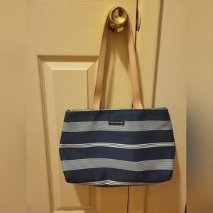 Kenneth Cole Reaction Denim/Navy and White Stripe Tote Bag - Like New Condition